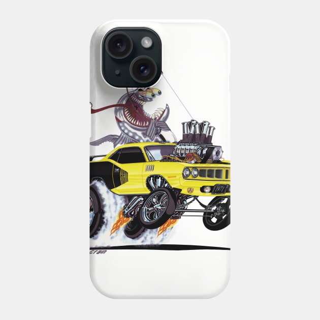 FISH TAILIN 1971 'cuda YELLOW Phone Case by vincecrain