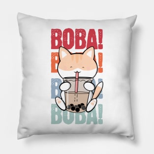 Kawaii Cat Drinking Boba Pillow