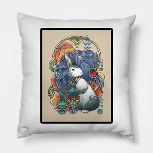 The Rabbit & Raven - Black Outlined Version Pillow