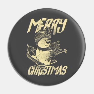 Skiing Snowman - Merry Christmas - Cream Pin