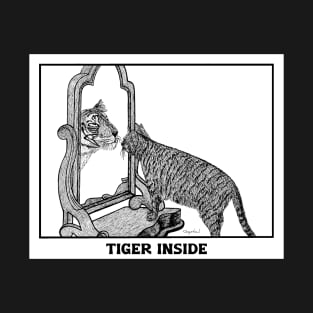 Cat Versus Tiger -  charming illustration of a tabby admiring the tiger inside T-Shirt