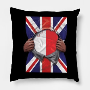 Malta Flag Great Britain Flag Ripped - Gift for Maltese From Malta Pillow