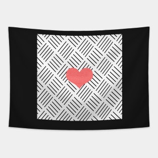 Red heart - Abstract geometric pattern - black and white. Tapestry