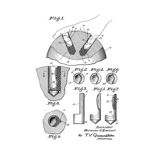 Bowling Ball Vintage Patent Hand Drawing by TheYoungDesigns