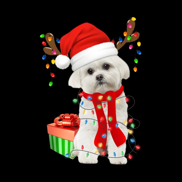 Funny Dog Maltese Wearing Santa Hat Christmas Lights Gift For Dog Lover by mittievance