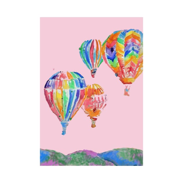 Hot Air Balloon Watercolor Painting on Pink Balloons by SarahRajkotwala