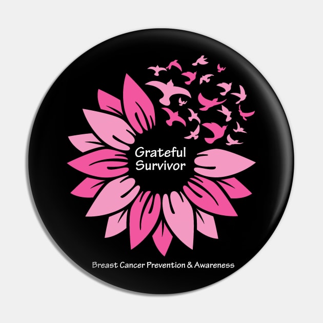 Breast cancer survivor flower & birds with white type Pin by Just Winging It Designs