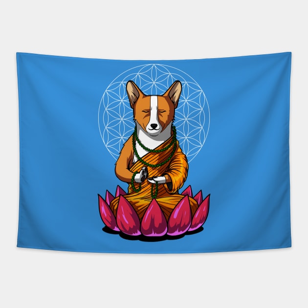 Corgi Dog Buddha Tapestry by underheaven