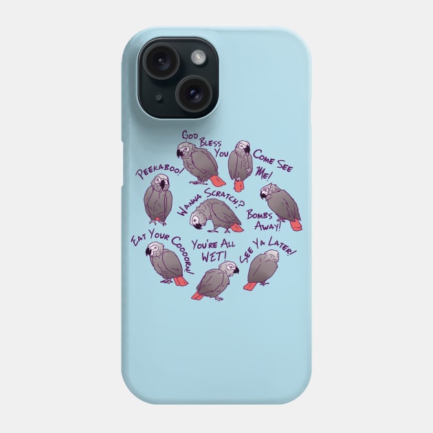 African Grey Parrots Funny Talking Sayings T-shirt Phone Case by Einstein Parrot