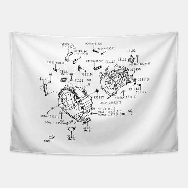 Gear Drive Blueprint Black Tapestry by Auto-Prints