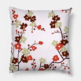 Branches of red small flowers in blossom pattern. Pillow