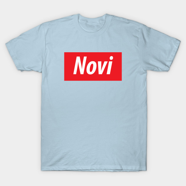 Disover ​'Novi' Michigan USA white text on a red background - Novi - T-Shirt