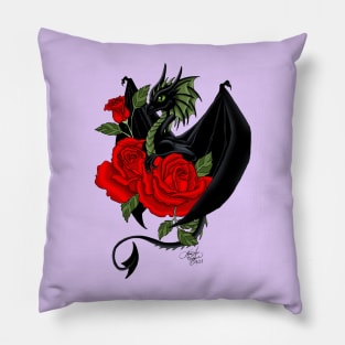 Black Dragon and Roses Pillow