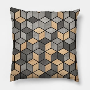 Concrete and Wood Cubes Pillow