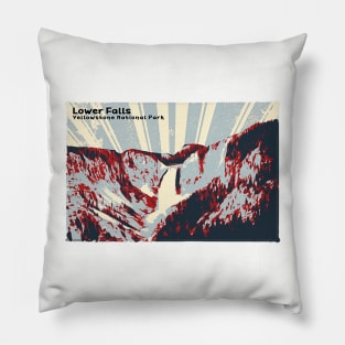 Retro Lower Falls in Yellowstone National Park in red and gray Pillow