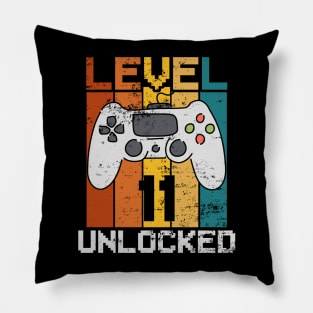 Level 11 Unlocked, Retro 11th Birthday Gamer Pillow