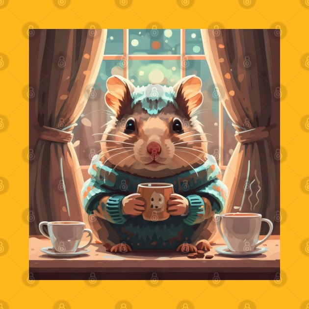 Cute Cozy hamster having coffee by Spaceboyishere