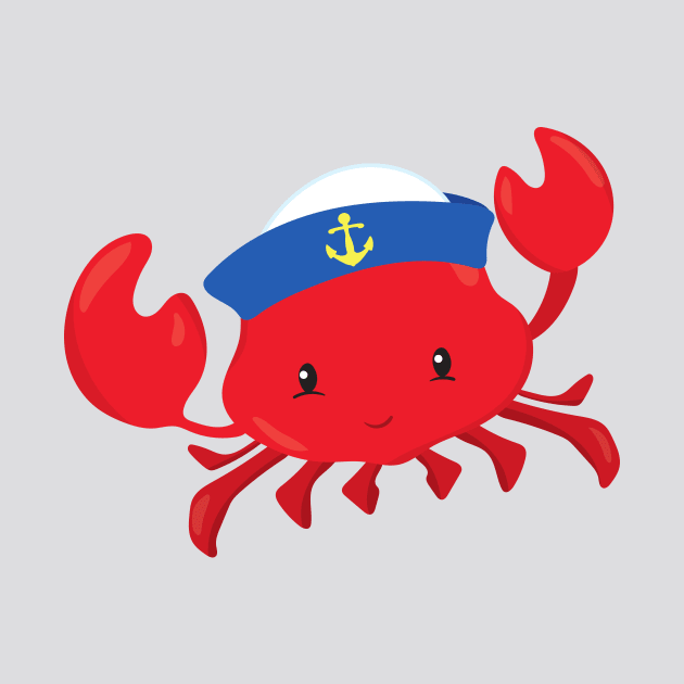 Sailor Crab, Cute Crab, Sailor Hat, Sailing, Sea by Jelena Dunčević