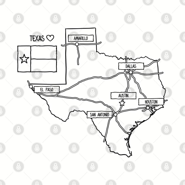 Texas State Map Black Outlines by azziella