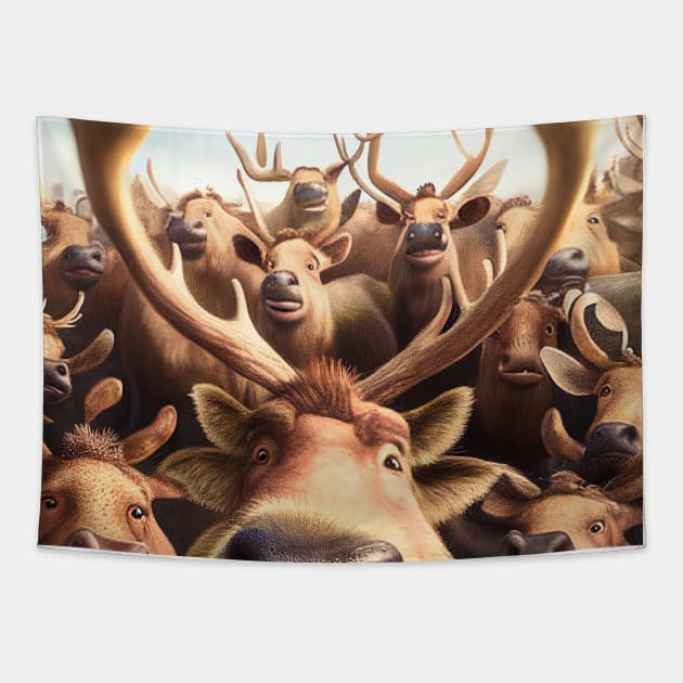 Stag Deer Wild Nature Funny Happy Humor Photo Selfie Tapestry by Cubebox