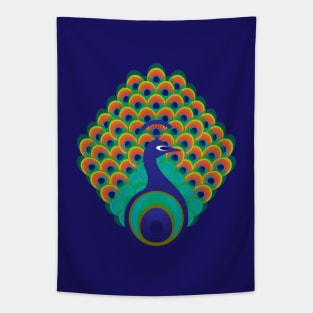 Peacock - stylized bird on deep blue background Tapestry