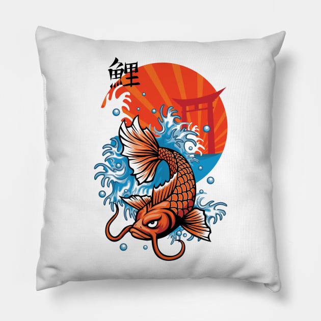 Asian Culture Japanese Koi Fish Japan Carp in the Pond Pillow by XOZ