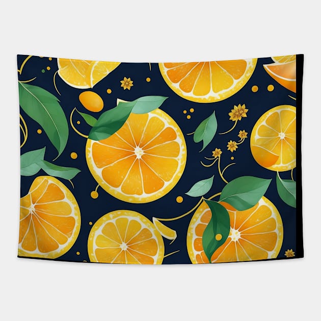 Yellow Lemons With Leaves Tapestry by PlayfulPrints