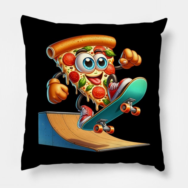 Skateboarding Pizza Slice – Extreme Sports Foodie Sticker Pillow by vk09design