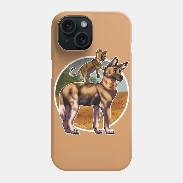 Lion and African Wild Dog Friends Phone Case by SakuraDragon