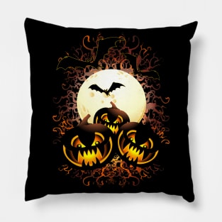 Black Evil Pumpkins Halloween Night Pillow