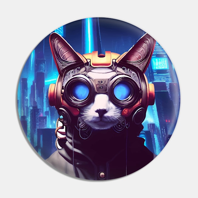 Cool Japanese Techno Cat In Japan Neon City Pin by star trek fanart and more