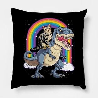 Cat Riding Dinosaur T rex Pillow