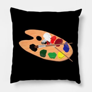 Artist Palette with Paints and Brushes (Black Background) Pillow