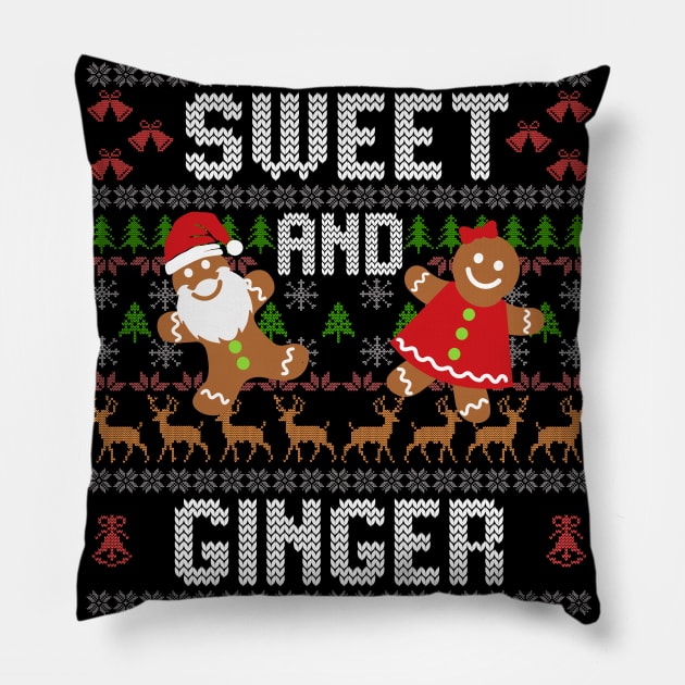 Sweet And Ginger Ugly Christmas Sweater Gingerbread Pillow by alcoshirts