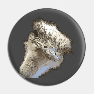 Cute Ostrich Bird Face Black Outline Art Pin