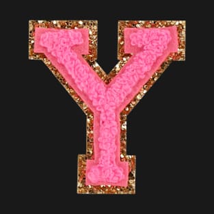 Y - Bubblegum Glitter Varsity Letter Patches T-Shirt