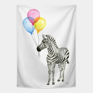 Zebra with Rainbow Balloons Tapestry