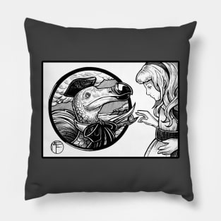 Alice in Wonderland and The Dodo - Black Outlined Design Pillow