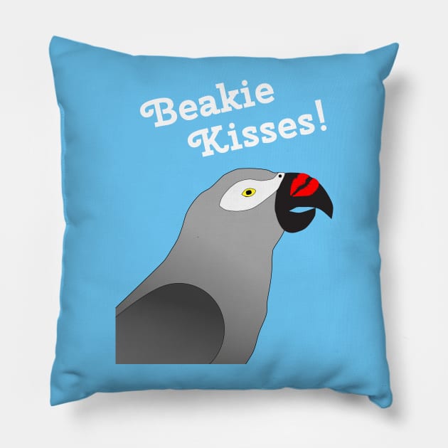 African Grey Parrot Beakie Kisses Pillow by Einstein Parrot