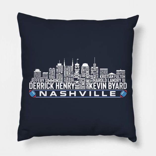 Tennessee Football Team 23 Player Roster, Nashville City Skyline Pillow by Legend Skyline