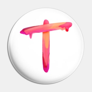 Letter T In Vibrant Watercolor Pin