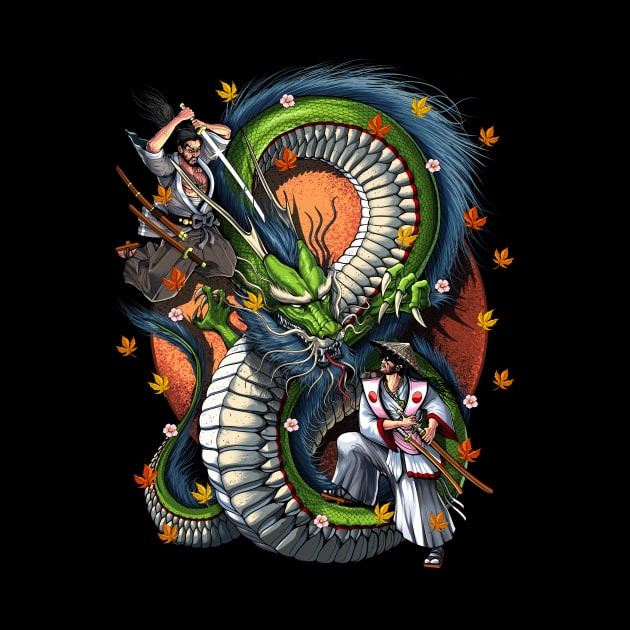 Japanese Dragon Samurai Battle by underheaven