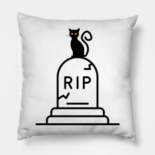 Halloween Black Cat on Gravestone Pillow