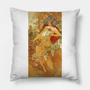 Autumn 1896 by Alphonse Mucha (His First Seasons Series) Pillow