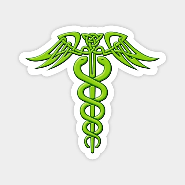 Green Celtic Knot Caduceus Magnet by sifis