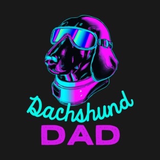 Dachshund Dad Synthwave Dog Owner Wiener Dog Dog Father T-Shirt