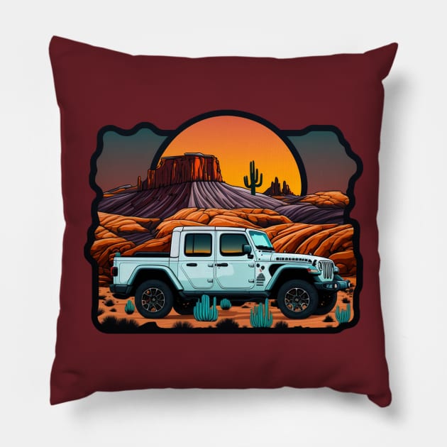 Rugged Adventure: Illustration of a Jeep Gladiator in Southwest Pillow by OutOfOfficeOutdoors