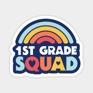 Cute School Teacher 1st Grade Squad with Retro Rainbow and Hearts Magnet