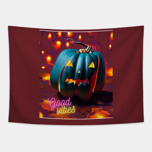 Funny Scary Pumpkin Tapestry by Skandynavia Cora