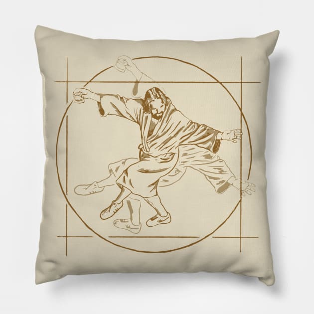 Vitruvian Dude - Big Lebowski Yoga Pose Pillow by GIANTSTEPDESIGN